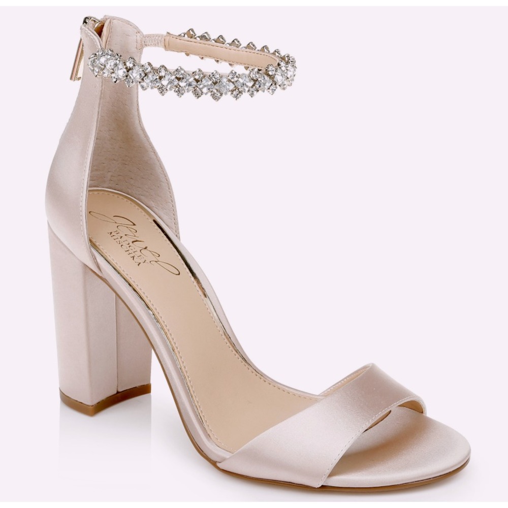 Jewel Badgley Mischka Size 11 Louise Heels NEW Rhinestone Satin Champagne Bridal